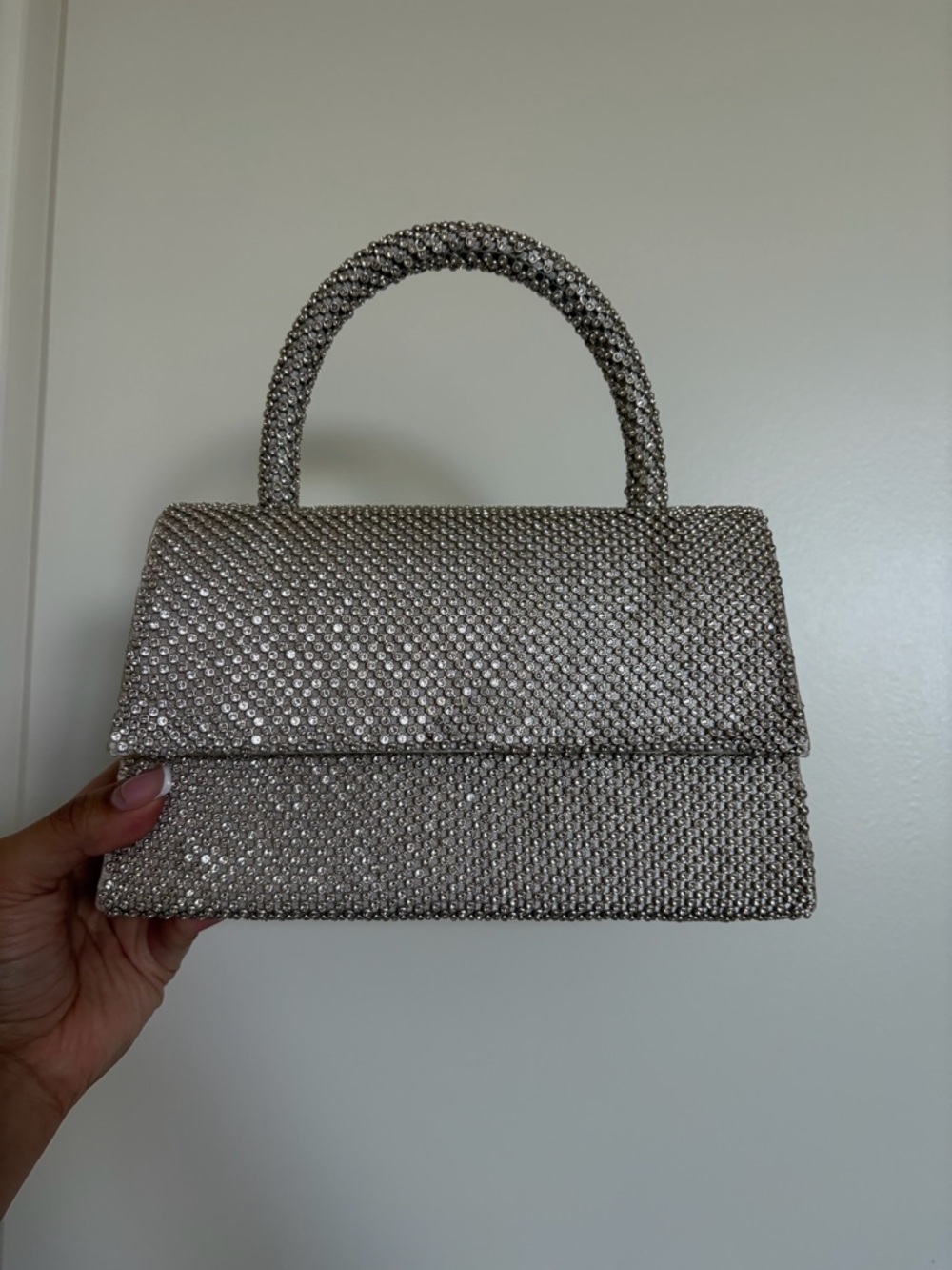 Jessica McClintock Silver Crystal Top-Handle Mini Bag